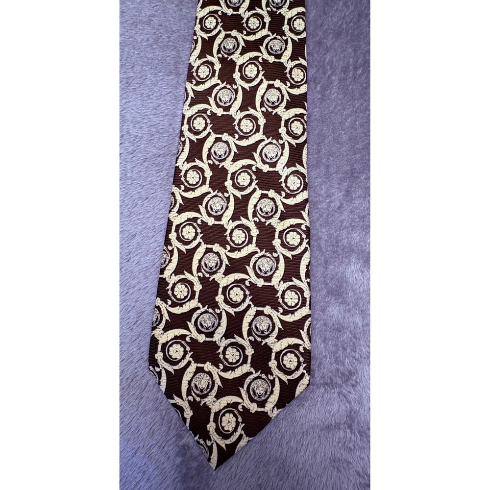 Versace Men's Silk Tie Black Gold Medusa Pattern 4" x 57" Made in Italy